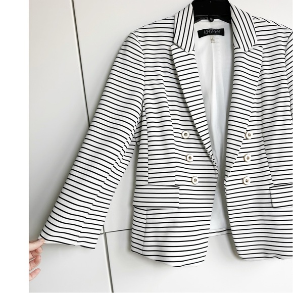 Kasper White Black Stripe Sailor Blazer Size 6 Gold Buttons Suit Jacket Office - Picture 3 of 6